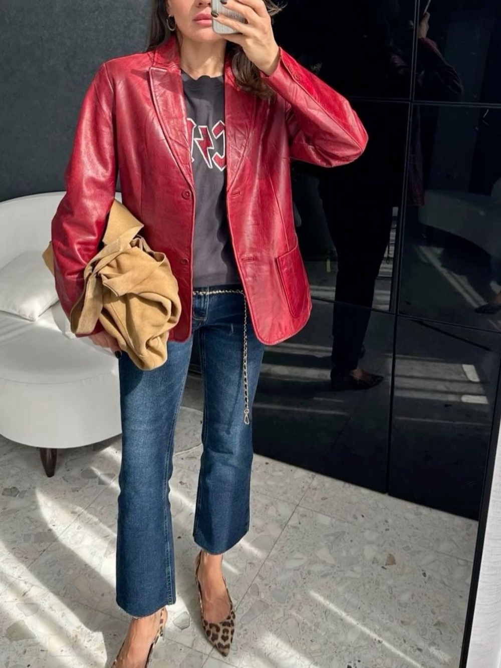 Cherry Red Leather Blazer | 90s Y2K Fitted
Jacket